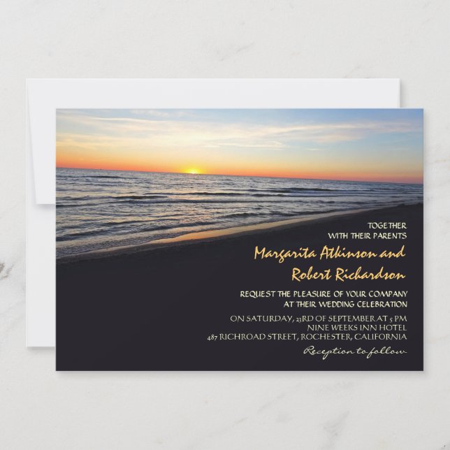 sunset beach sea wedding invitations (Front)