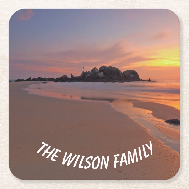 Sunset Beach Square Paper Coaster (Front)