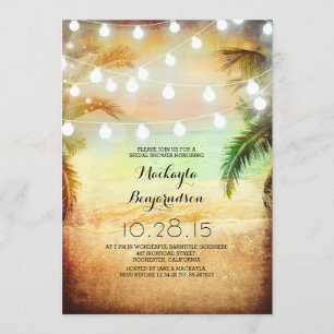 Sunset Beach & String Lights Bridal Shower Invitation