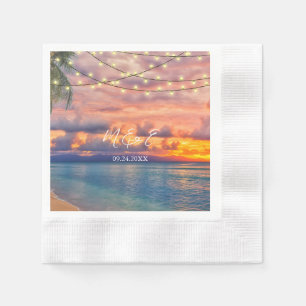 Sunset Beach String Lights Wedding Napkins