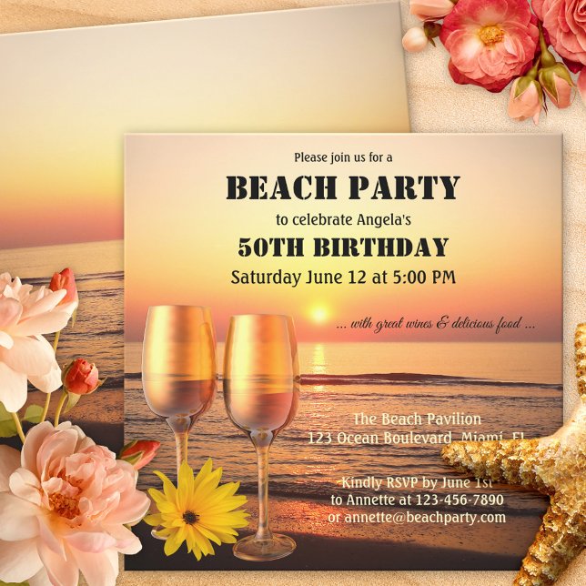 Sunset Beach Summer Birthday Wine Party Invitation (Creator Uploaded)