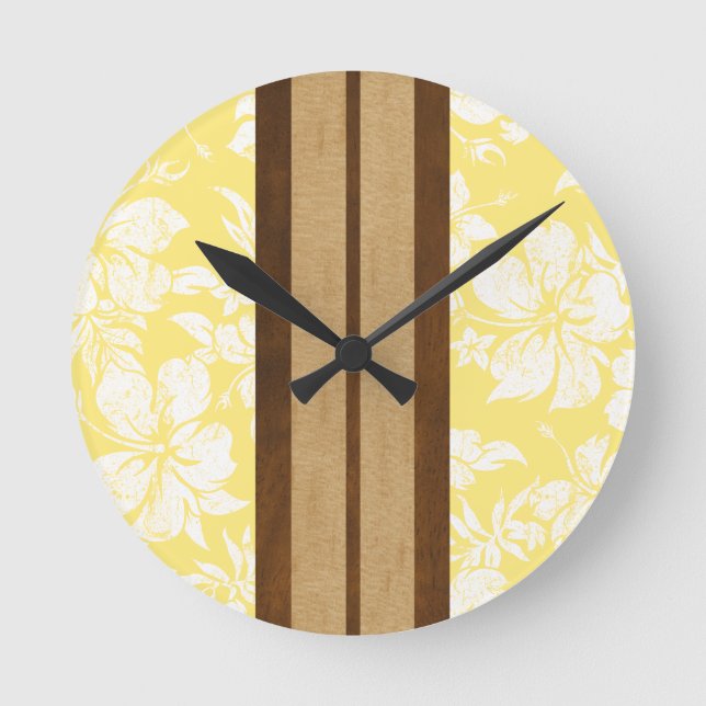 Sunset Beach Surfboard Hawaiian Wall Clocks (Front)