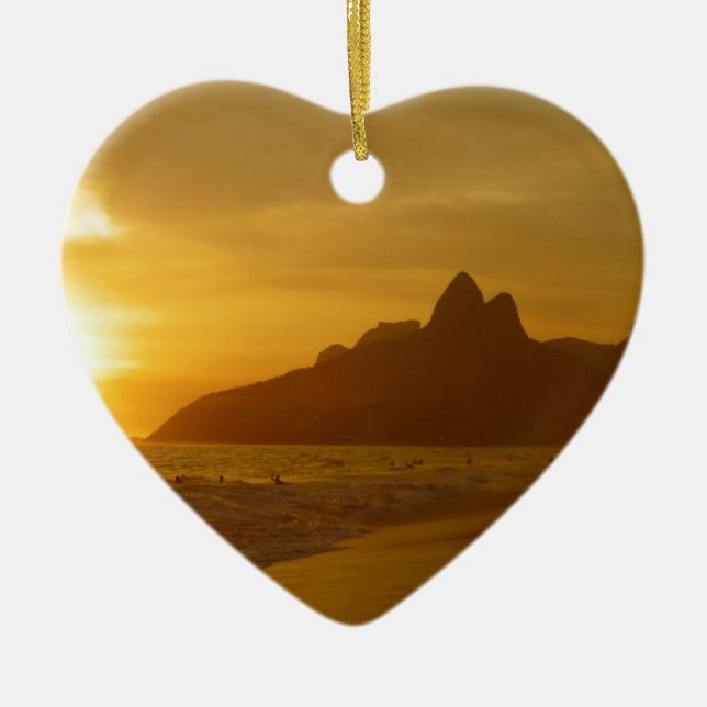 Sunset Beach Tropical Ocean Water Peace Love Sand Ceramic Tree Decoration (Front)