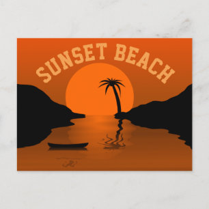 Sunset Beach Tropical Orange Art Postcard