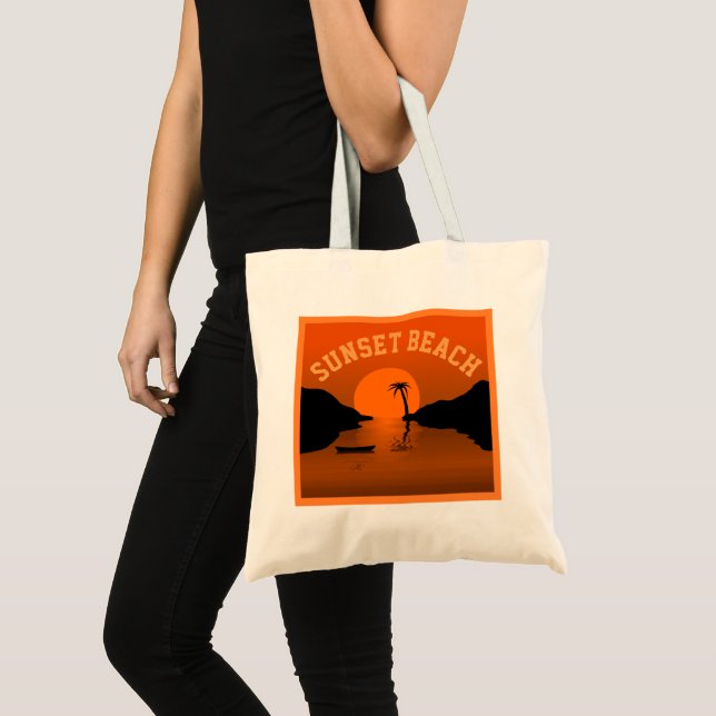 Sunset Beach Tropical Orange Art Tote Bag (Front (Product))