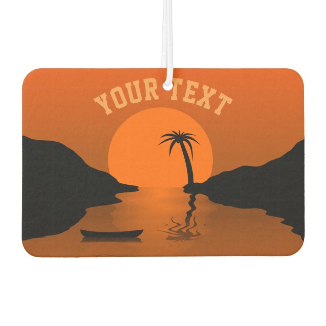 Sunset Beach Tropical Orange Custom Text Car Air Freshener (Front)