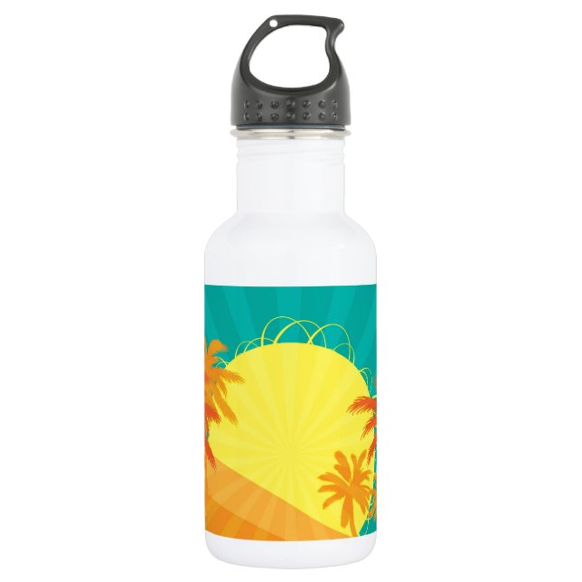 Sunset Beach tropical retro surf design 532 Ml Water Bottle (Front)