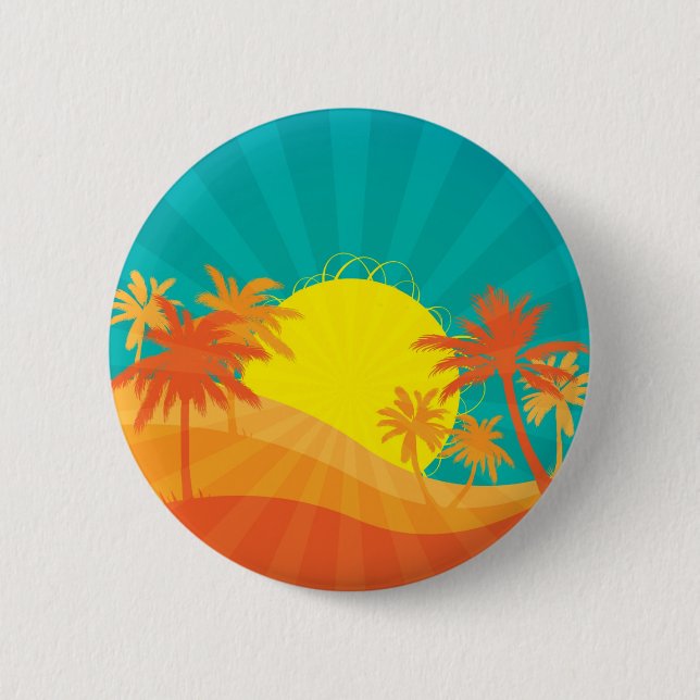 Sunset Beach tropical retro surf design 6 Cm Round Badge (Front)