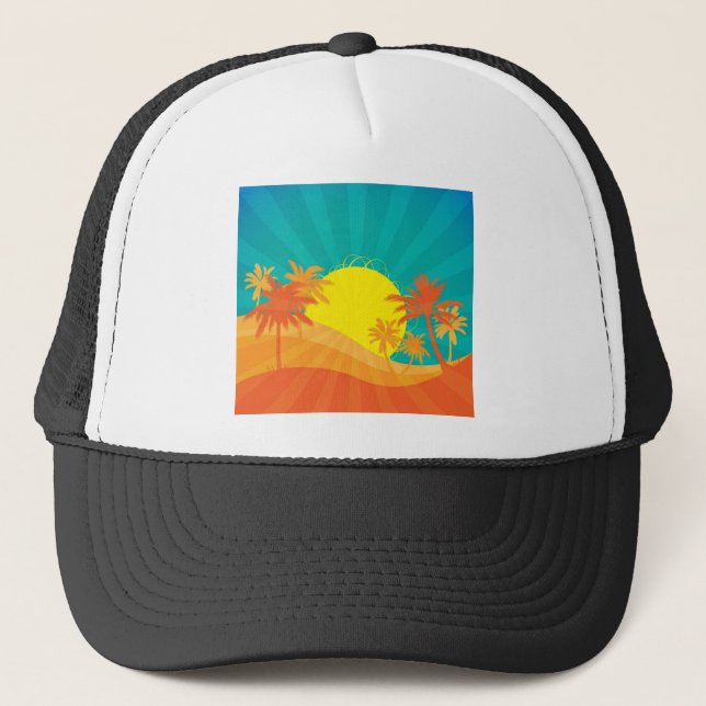 Sunset Beach tropical retro surf design Trucker Hat (Front)
