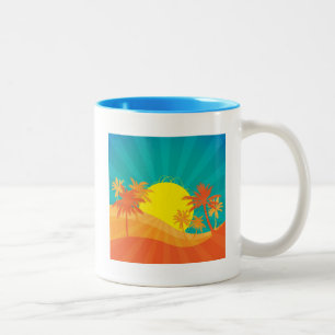 Sunset Beach tropical retro surf design Two-Tone Coffee Mug