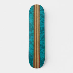 Sunset Beach Vintage Surf Faux Wood Teal Skateboard