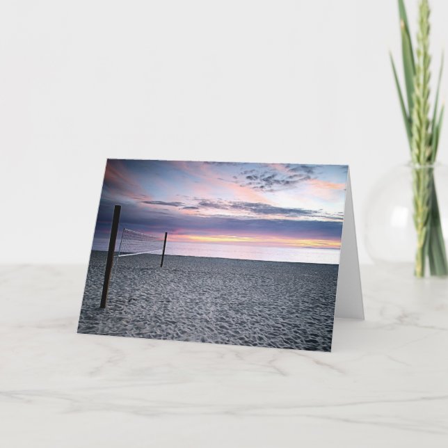 Sunset Beach Volleyball Greeting Card (Front)