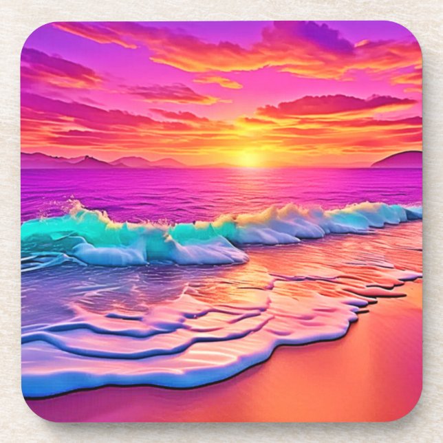 Sunset Beach Waves Design Coaster (Front)