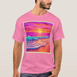 Sunset Beach Waves Design T-Shirt