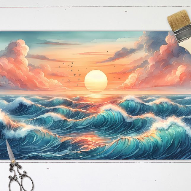 Sunset Beach Waves Watercolor Decoupage Tissue Paper (Creator Uploaded)