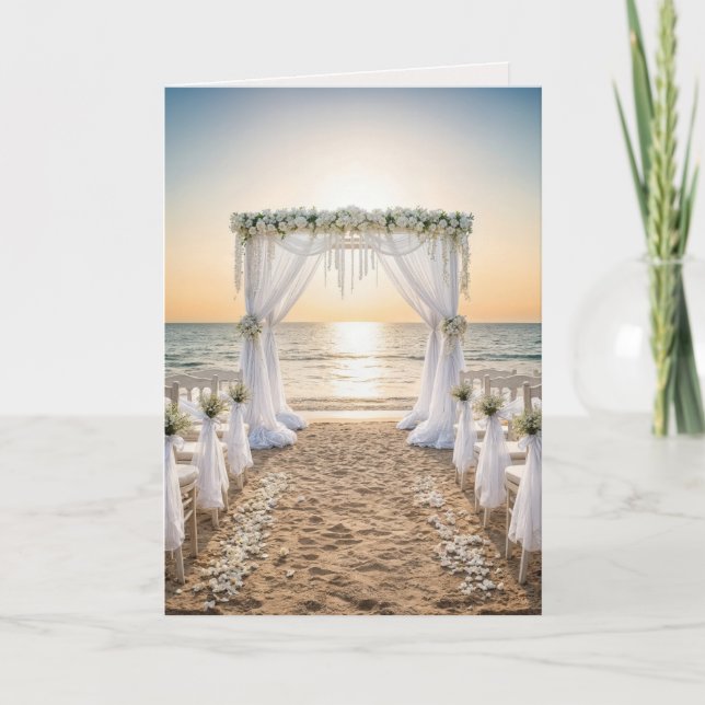 Sunset Beach Wedding Congratulations Card (Front)