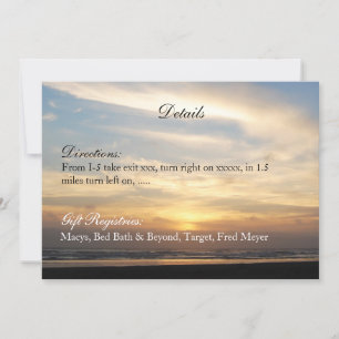 Sunset Beach Wedding Details Reception Card