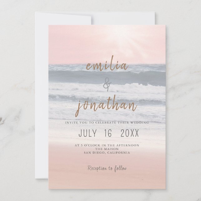 Sunset Beach Wedding | Oceanside Wedding Invitation (Front)