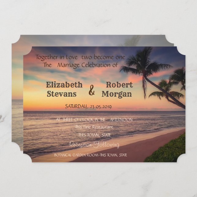 Sunset Beach  Wedding , Palms  Invitation (Front/Back)