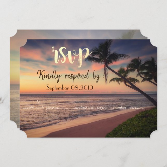 Sunset Beach Wedding, Palms  RSVP Invitation (Front/Back)