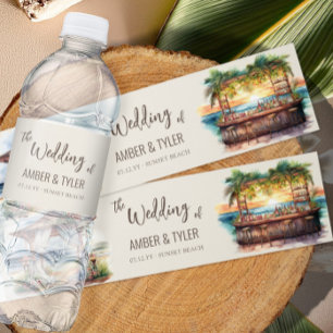 Sunset Beach Wedding Personalised Water Bottle Label