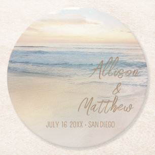 Sunset Beach Wedding Round Paper Coaster
