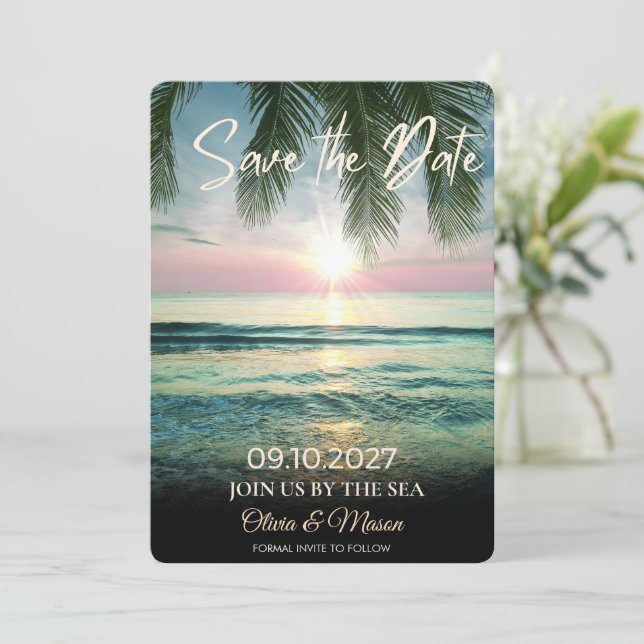 Sunset Beach Wedding Save the Date, Destination  Invitation (Standing Front)