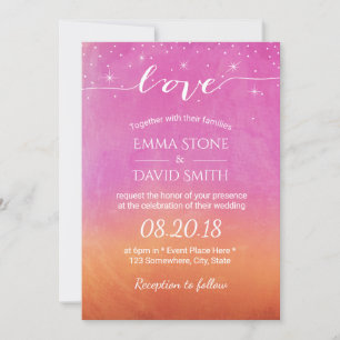 Sunset Beach Wedding Script Love Watercolor Invitation
