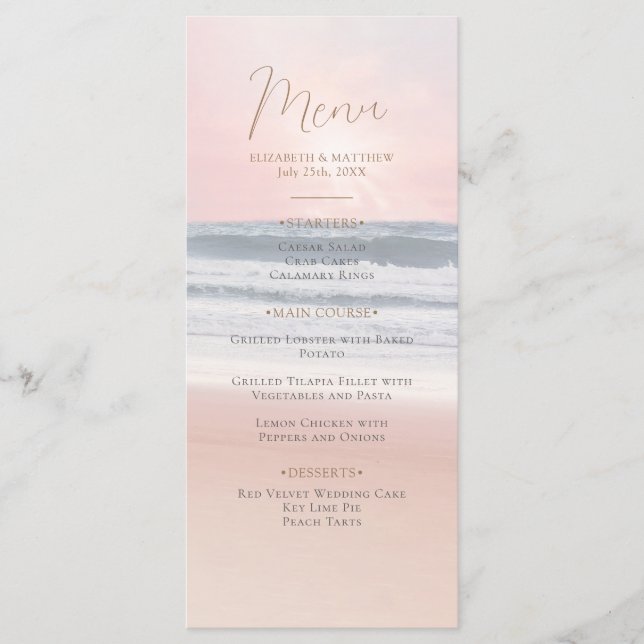 Sunset Beach Wedding | Seaside Beach Wedding Menu (Front)