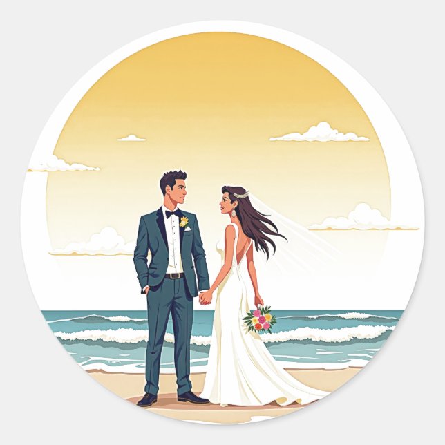Sunset Beach Wedding Sticker (Front)