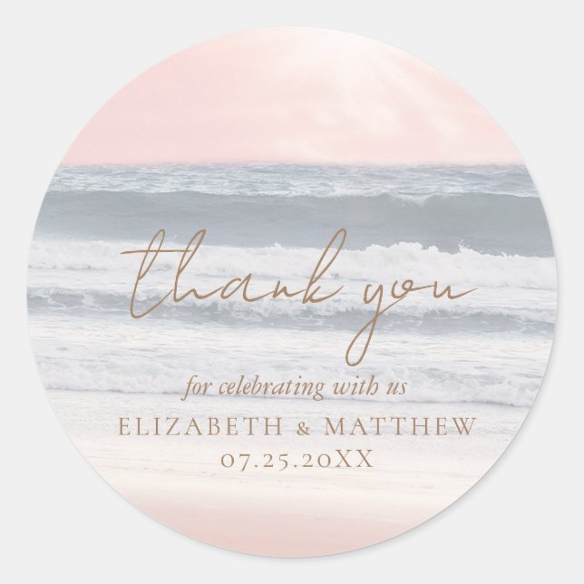 Sunset Beach Wedding | Thank You Sticker (Front)