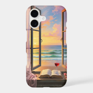 Sunset Beach Window View Book and Wine Art
