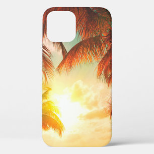 Sunset beach with palm trees and beautiful sky lan iPhone 12 case