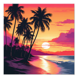 Sunset Beach with Palm Trees Photo Print