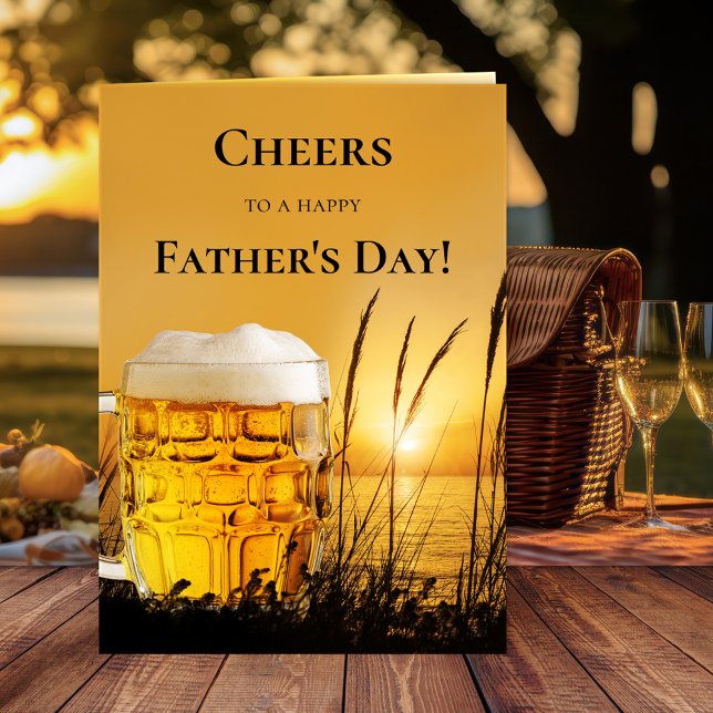 Sunset Beer Best Dad Fathers Day Card (Father's Day greeting card featuring a beer at sunset with your photo on the inside)