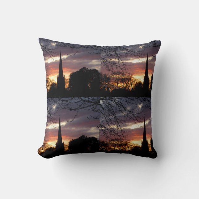 Sunset behind church cushion (Front)