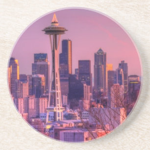 Sunset behind Seattle skyline from Kerry Park. Coaster