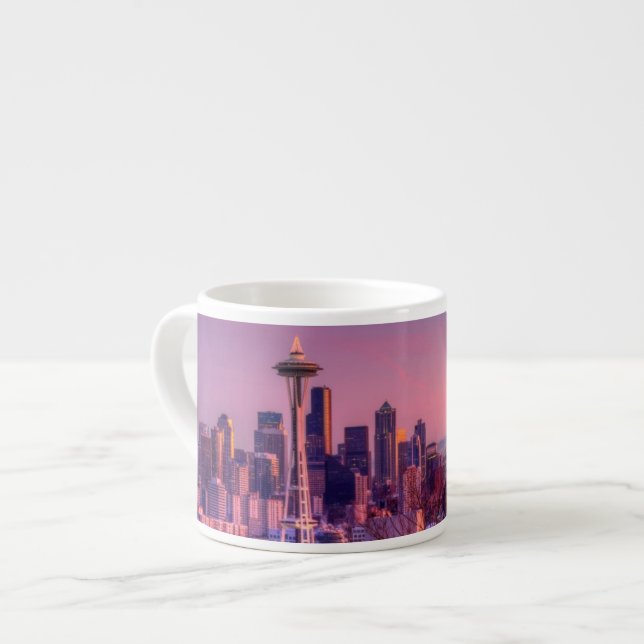 Sunset behind Seattle skyline from Kerry Park. Espresso Cup (Front Left)