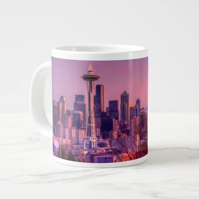 Sunset behind Seattle skyline from Kerry Park. Large Coffee Mug (Front Left)