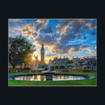 Sunset behind the Houses of Parliament Postcard<br><div class="desc">Taken from the gardens of a hospital across the River Thames,  this photo provides an unusual view of much photographed Westminster.</div>