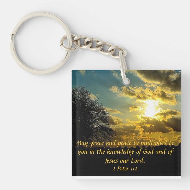 sunset bible verse 2 Peter 1:2 key chain (Front)