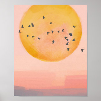 Sunset Birds Poster