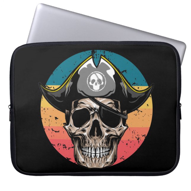 Sunset Black Jolly Roger Skull  Laptop Sleeve (Front)