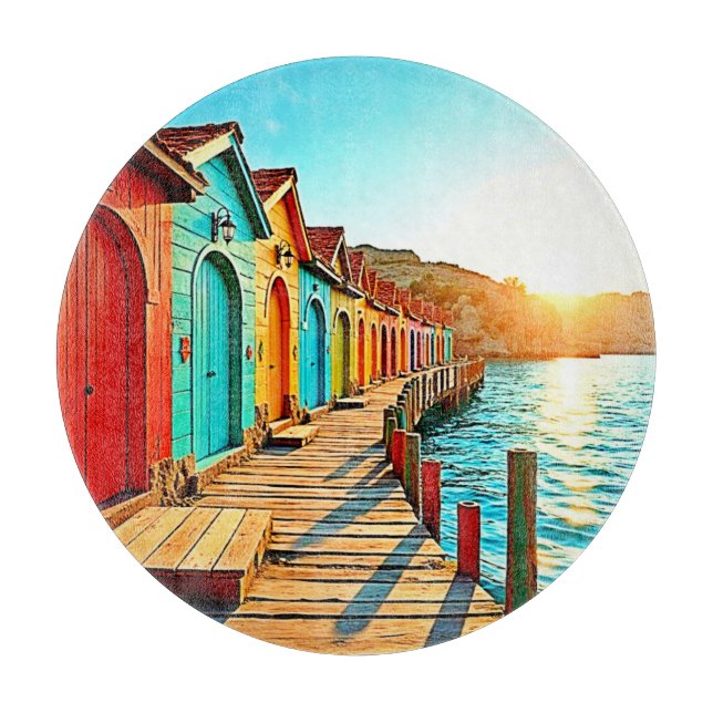 Sunset Bliss: Seaside Hues Cutting Board (Front)