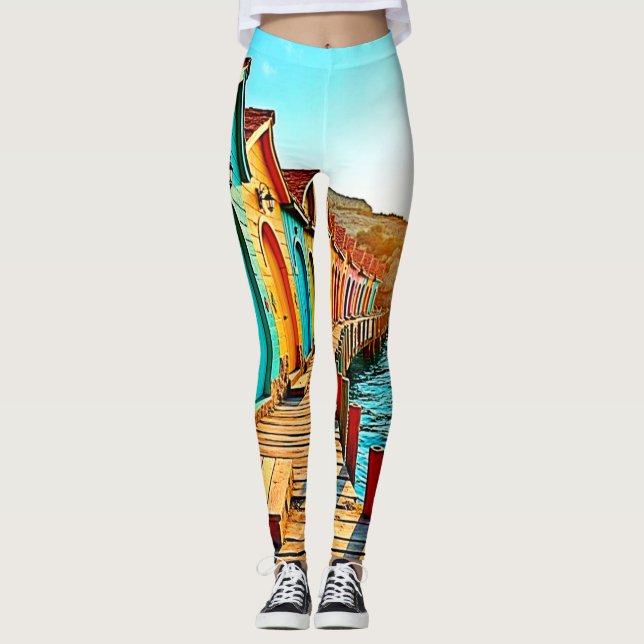 Sunset Bliss: Seaside Hues Leggings (Front)