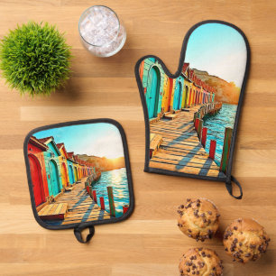 Sunset Bliss: Seaside Hues Oven Mitt & Pot Holder Set