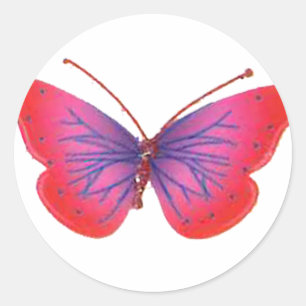 "Sunset Bloom" Red and Purple Butterfly Art Print Classic Round Sticker