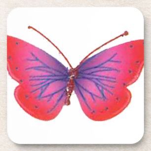 "Sunset Bloom" Red and Purple Butterfly Art Print Coaster