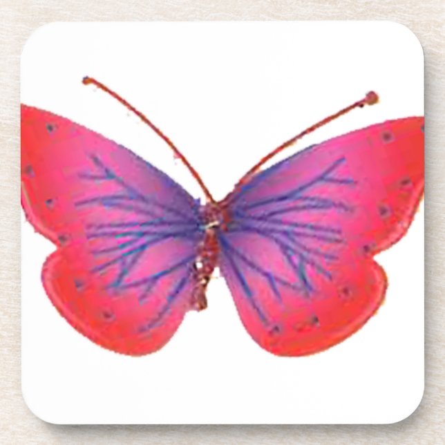 "Sunset Bloom" Red and Purple Butterfly Art Print Coaster (Front)