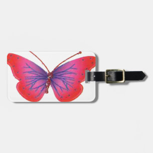 "Sunset Bloom" Red and Purple Butterfly Art Print Luggage Tag